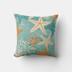 Coussin Aqua Turquoise Starfish Beach Seashell Motif