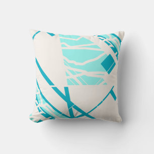 Coussin Aqua Turquoise sur Abstrait Blanc Cassé Inspiré MC