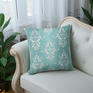 Coussin Aqua Turquoise Turquoise et blanc Floral Damask