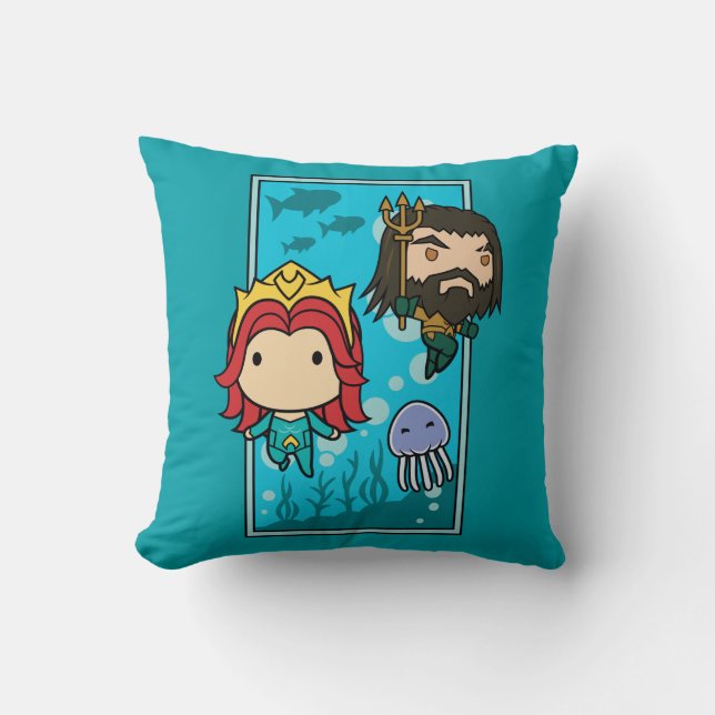 Coussin Aquaman | Chibi Mera & Aquaman Graphisme sous-mari (Recto)
