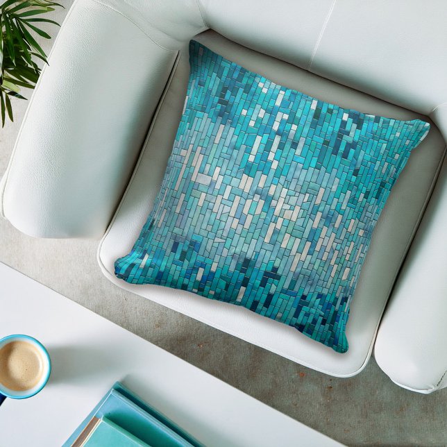 Coussin Aquamarine mosaïque Abstraite (Créateur téléchargé)