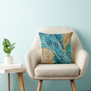 Coussin Aquamarine River Mosaic Art Abstrait