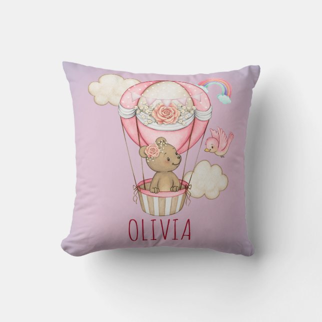 Coussin Aquarelle à air chaud rose personnalisé (Recto)