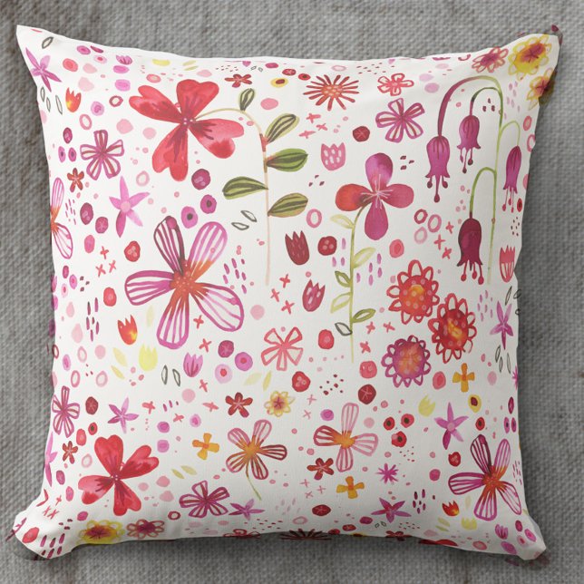 Coussin Aquarelle à fleurs sauvages de Boho moderne Jeu d' (Watercolor boho floral painting art pillow)