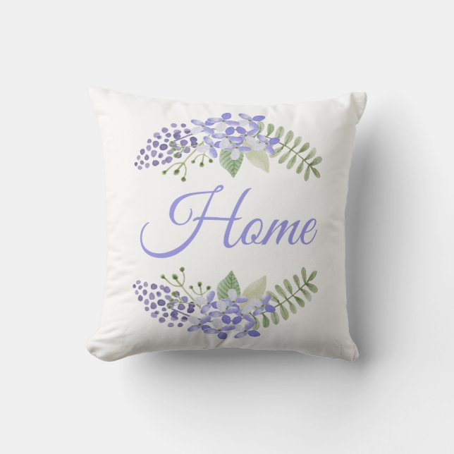 Coussin Aquarelle à la maison de fleurs violettes Élégante (Recto)