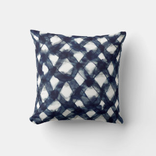 Coussin Aquarelle à l'encre motif géométrique bleu
