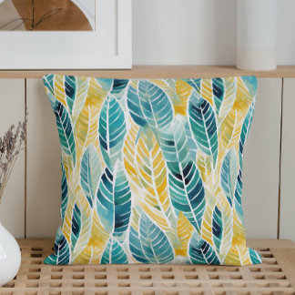 Coussin Aquarelle Abstrait Feuillage Moderne de Printemps