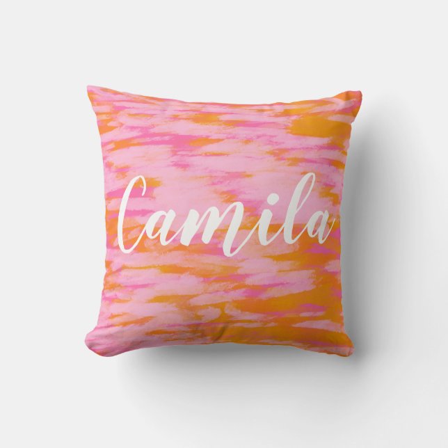 Coussin Aquarelle Abstraite mignonne rose orange personnal (Recto)