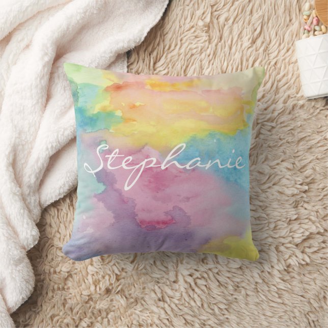 Coussin Aquarelle Abstraite Pastel Teinture personnalisée (Couverture)
