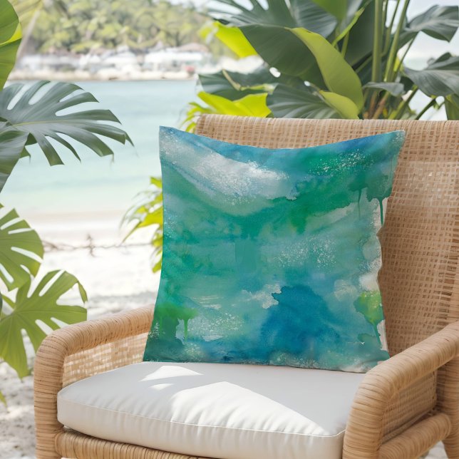Coussin Aquarelle Abstraite Plage tropicale Turquoise (Créateur téléchargé)