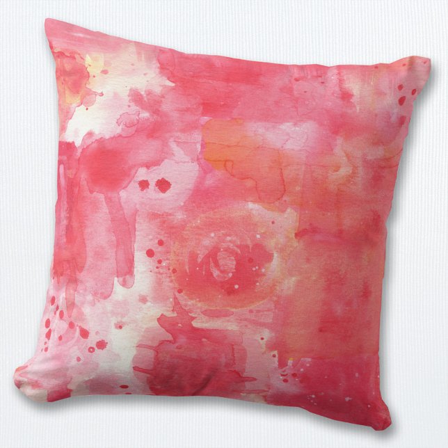Coussin Aquarelle Abstraite rose (Pink abstract watercolor paint texture throw pillow)