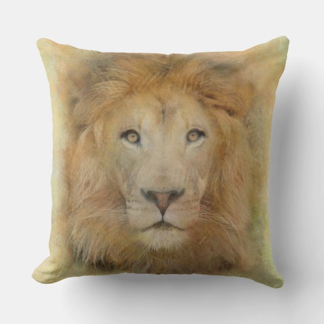 Coussin Aquarelle africaine Lion Wildlife Portrait Staine (Recto)
