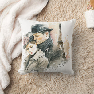 Coussin Aquarelle Amour à Paris Couples Jeu d'Oreiller