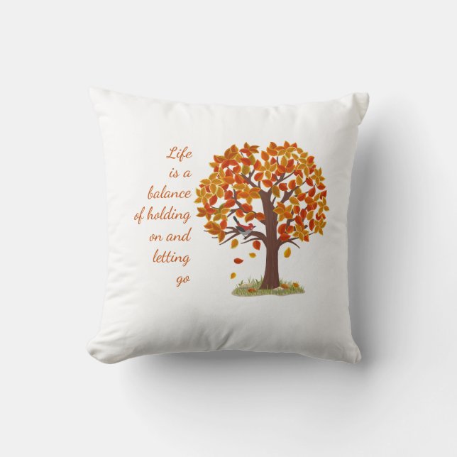 Coussin Aquarelle Arbre d'automne La vie est un devis d'éq (Recto)