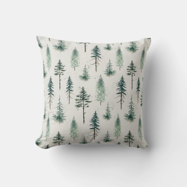 Coussin Aquarelle Arbres de Noël Motif de vacances (Recto)