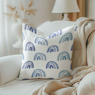 Coussin Aquarelle arc-en-ciel en bleu réversible