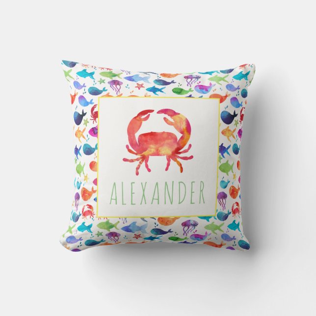 Coussin Aquarelle arc-en-ciel sous le crabe marin Personna (Recto)