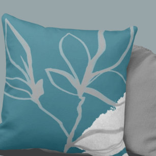 Coussin Aquarelle artistique Feuilles botaniques Turquoi