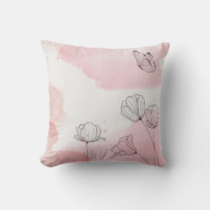Coussin Aquarelle avec Fleurs et Papillon