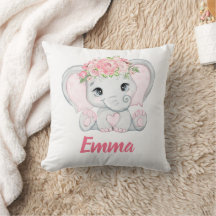 Aquarelle Bébé Eléphant rose Floral Girl Nursery