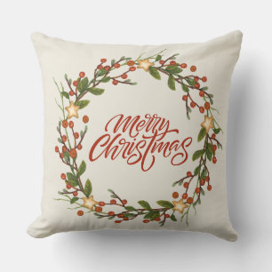 Coussin Aquarelle Beige Illustration Joyeux Noël