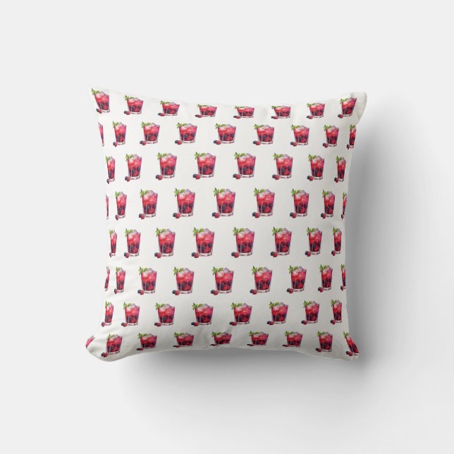 Coussin Aquarelle Berry Cocktail avec boisson à la menthe (Recto)