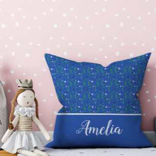 Coussin Aquarelle bleu bleu motif mignon nom bleu