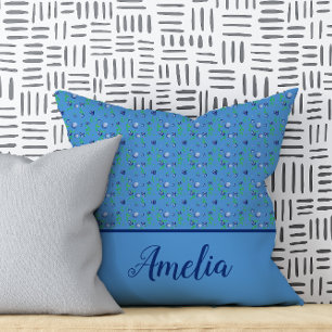 Coussin Aquarelle bleu bleu motif mignon nom bleu