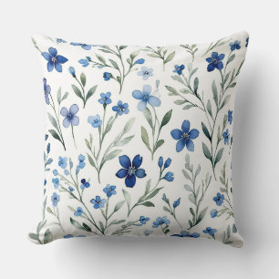 Coussin Aquarelle bleu et blanc Floral
