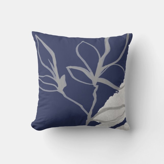 Coussin Aquarelle bleu et gris Design Leaf Jeter l'oreille (Recto)