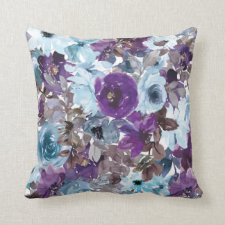 Coussin Aquarelle bleu et violet Accent floral