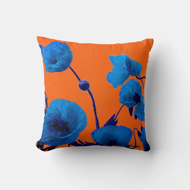 Coussin Aquarelle bleu Floral Fleurs de pavot été coucher  (Recto)