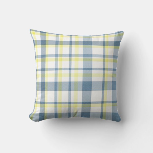 Coussin Aquarelle bleu jaune blanc plissé (Recto)