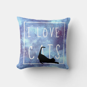 Coussin Aquarelle bleu marine Galaxy et chat