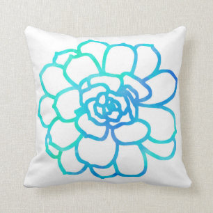 Coussin Aquarelle bleu turquoise Succulente