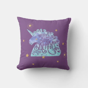 Coussin Aquarelle bleu violet licorne