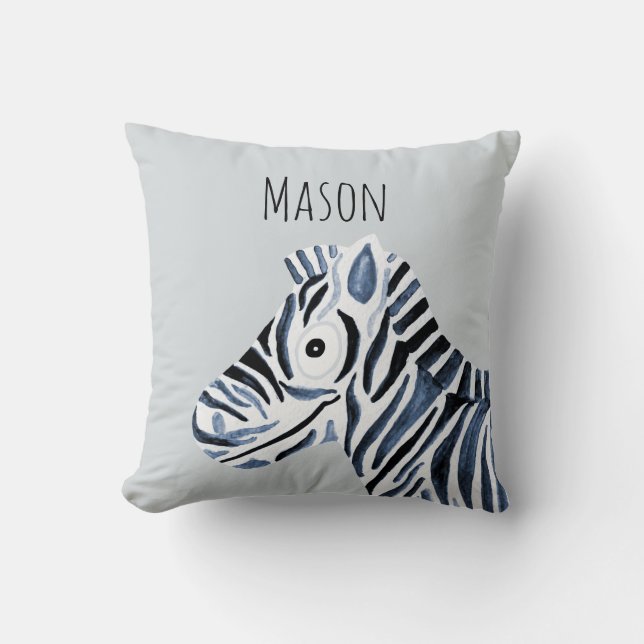 Coussin Aquarelle bleue du garçon Zebra Safari Baby Nurser (Recto)