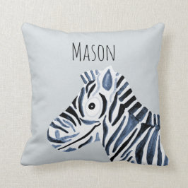 Coussin Aquarelle bleue du garçon Zebra Safari Baby Nurser