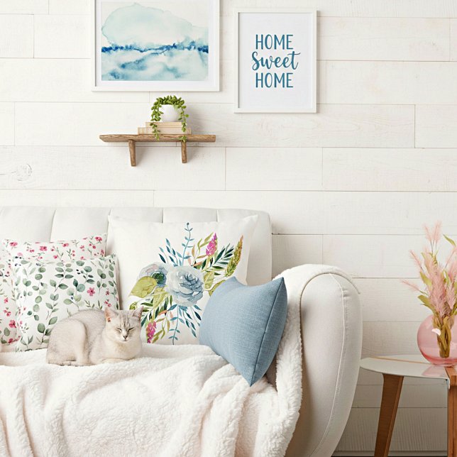 Coussin Aquarelle bleue florale (Créateur téléchargé)