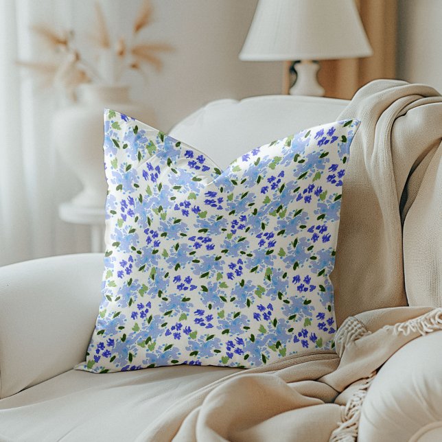 Coussin Aquarelle bleue Jardin floral Jeu d'oreiller (Blue Watercolor Floral Garden Throw Pillow)