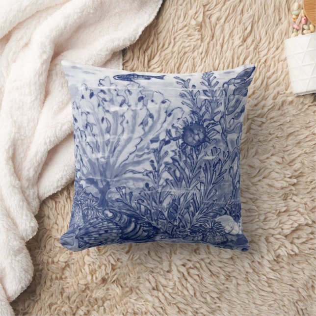 Coussin Aquarelle bleue sous la mer Ocean Beach House Crab (Couverture)