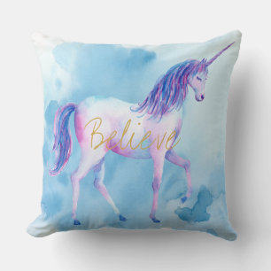 Coussin Aquarelle bleue Unicorn Croire