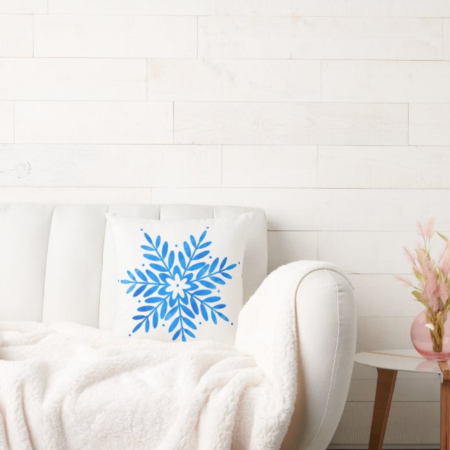 Coussin Aquarelle Blue Snowflake Motif (Canapé)