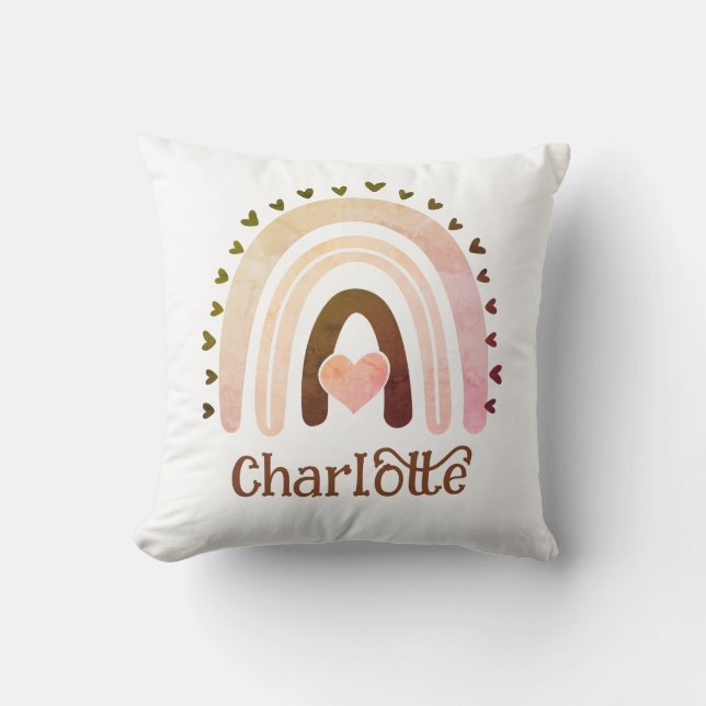 Coussin Aquarelle Boho personnalisée Nom arc-en-ciel Fille (Recto)