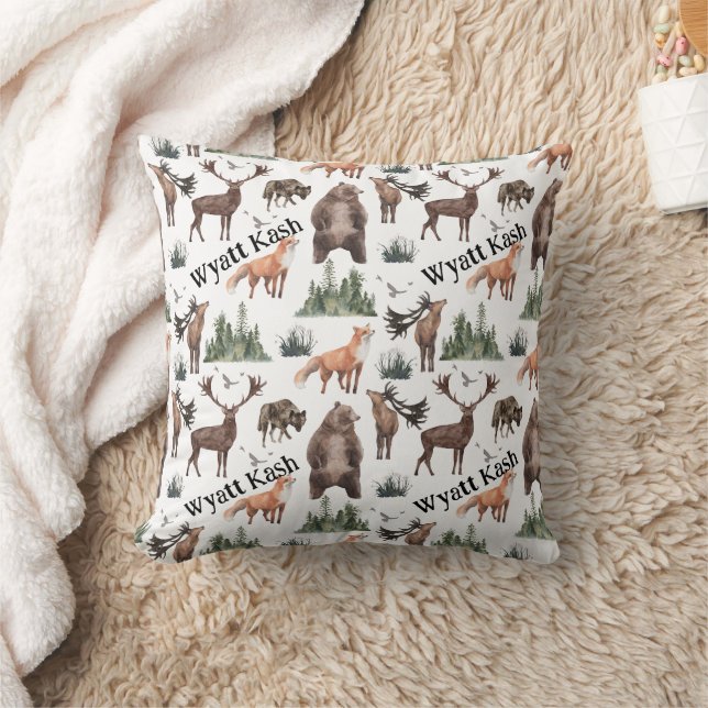 Coussin Aquarelle Bois Forêt Animaux Nom (Couverture)