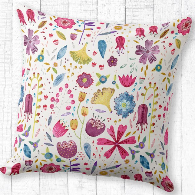 Coussin Aquarelle Botanique Fleur sauvage Peinture de haie (Watercolor floral wildflower pattern throw pillow)