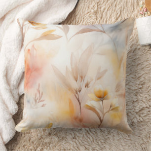 Coussin Aquarelle botanique – Fleurs bleues, crème et chau