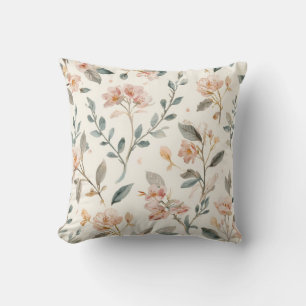 Coussin Aquarelle botanique florale feuilles beige peintes