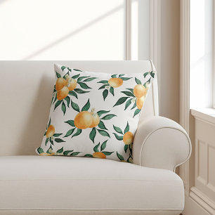 Coussin Aquarelle Botanique Tropicale Citron Orange
