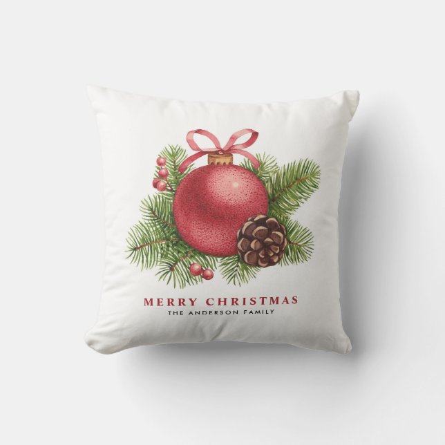 Coussin Aquarelle Boule rouge ornement Noël (Recto)